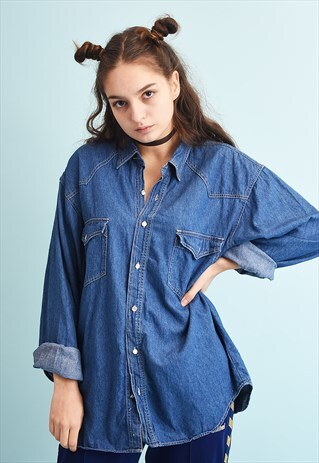90'S RETRO DENIM OVERSIZED DADS SHIRT TOP