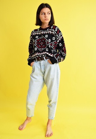 80'S ABSTRACT PATTERN OVERSIZED MOM'S KNIT JUMPER TOP