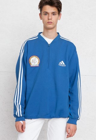VINTAGE BLUE ADIDAS 1/4 ZIP PULLOVER SWEATSHIRT