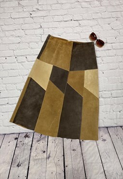 Vintage Patchwork Suede Skirt