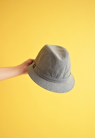 VINTAGE 70'S DEADSTOCK CHECKED PATTERN TRILBY HAT