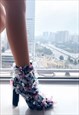 BUTTERFLY POINTED TOE CHUNKY HEEL ANKLE BOOTS