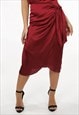 Satin Tie Up Wrap Skirt In Burgundy 