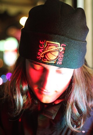 SPACE LEAGUE BLACK EMBROIDERED BEANIE