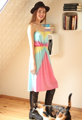 COLOURFUL RAINBOW BANDEAU DRESS