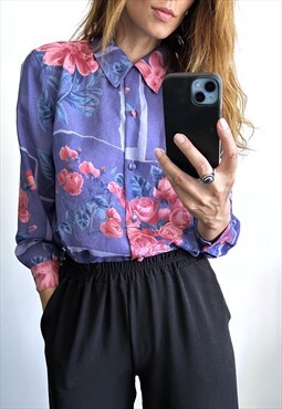 French Roses printed Purple Long Blouse 