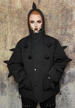 Spike bomber grunge jacket horn puffer punk coat in black