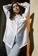 White Satin Long Sleeved Longer Length Shirt with Collar
