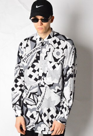 VNTAGE 90S ABSTRACT MONOCHROME LONG SEEVE SHIRT