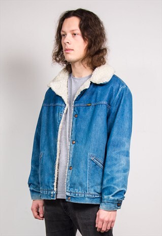 VINTAGE FAUX SHERLING LINED WRANGLER WRANGE DENIM JACKET