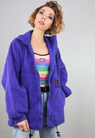 VINTAGE RETRO OVERSIZED PURPLE ZIP UP FLEECE
