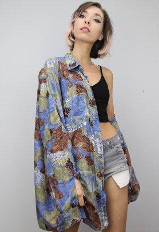 VINTAGE 80S/90S OVERSIZED PATTERNED SILK SHIRT