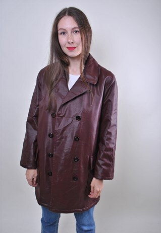 90S WOMAN VINTAGE RED BRIGHT AUTUMN TRENCH JACKET