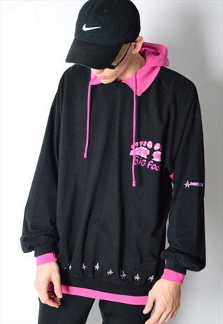 VINTAGE 90S BLACK AND PINK HOODIE