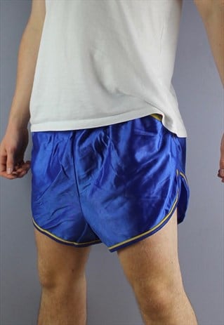 VINTAGE SPRINTER SHORTS IN BLUE WITH POCKETS, EMBROIDERED LO