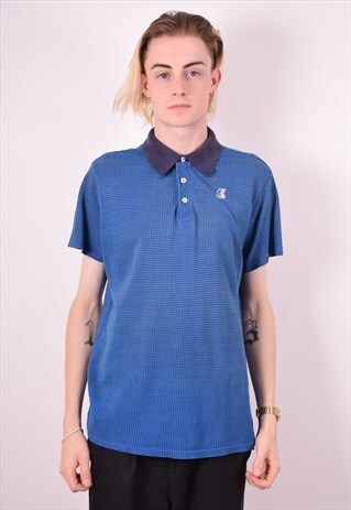 K WAY MENS VINTAGE POLO SHIRT LARGE BLUE 90S