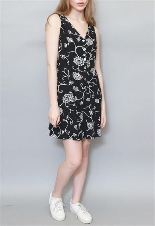 VINTAGE 1990'S BLACK AND WHITE FLORAL PLAYSUIT