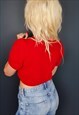 SHORT SLEEVE CROPPED KNIT COWGIRL VEST TOP RED