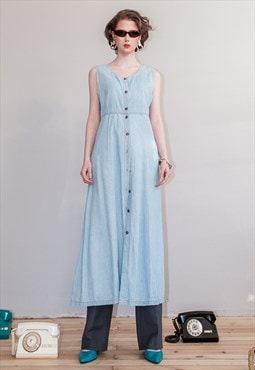 Vintage 90s sky blue denim midi dress