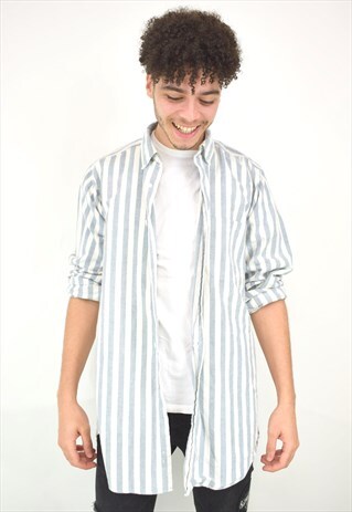 VINTAGE 90'S WHITE AND BLUE STRIPPED SHIRT