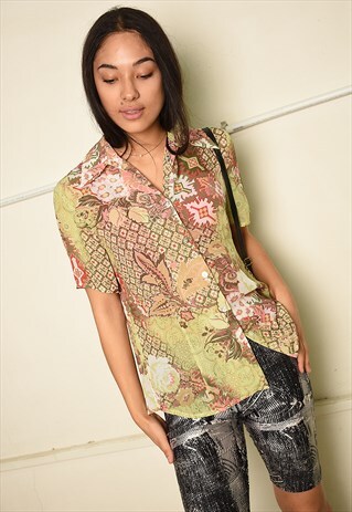 VINTAGE Y2K EASTERN INSPIRED SHEER BLOUSE WITH FLORAL PRINT