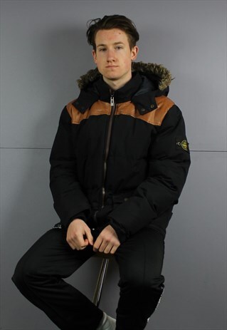 VINTAGE STONE ISLAND WINTER COAT IN NAVY WITH PATCH LOGO