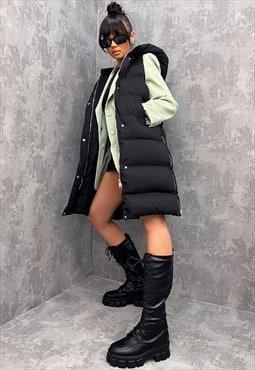 Black Puffer Gilet With Hood