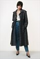 70S VINTAGE CHECK MAXI LONG PADDED TRENCH COAT 2594