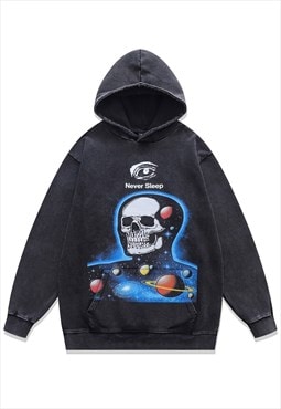 Space print hoodie skull pullover creepy cartoon jumper grey