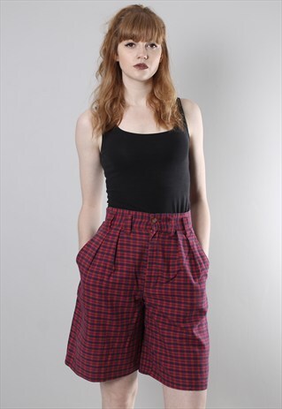 VINTAGE 90S RED CHECK HIGH WAISTED CULOTTES SHORTS