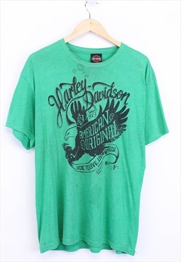 Vintage Harley Davidson Graphic T Shirt Green Short Sleeve 