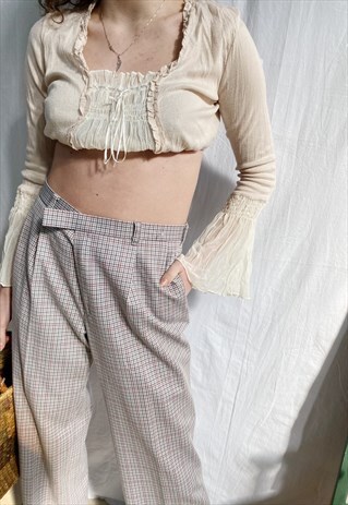VINTAGE 70S DOGTOOTH CHECKED TWEED TAPERED TROUSERS PANTS