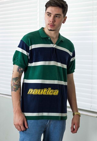 VINTAGE NAUTICA BIG LOGO POLO SHIRT 90S S 10.5