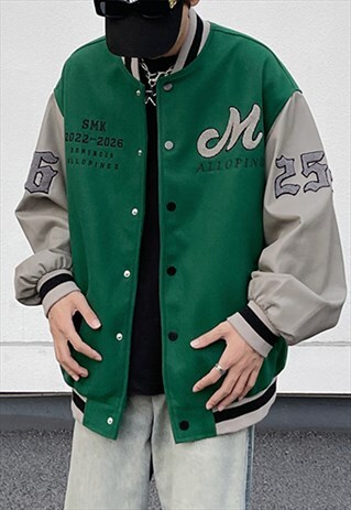 GREEN OVERSIZED BASEBALL VARSITY JACKET