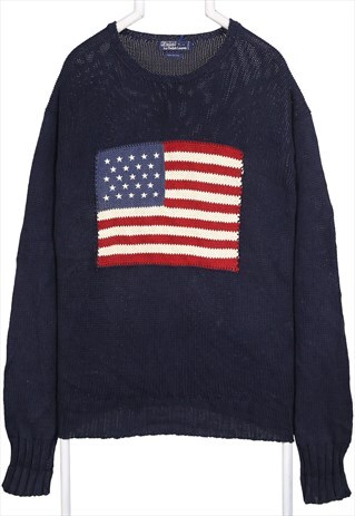 VINTAGE 90'S POLO RALPH LAUREN JUMPER / SWEATER FLAG KNITTED
