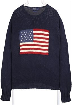 Vintage 90's Polo Ralph Lauren Jumper / Sweater Flag Knitted