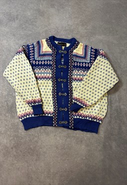 Vintage Knitted Cardigan Norwegian Patterned Chunky Knit