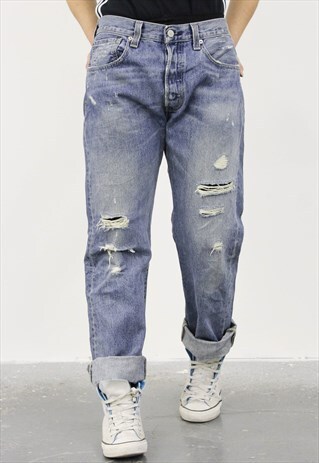 VINTAGE LEVI'S 501 BLUE RIPPED MOM JEANS