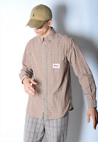 RED GREEN CHECK WORK WEAR LONG SLEEVE SHIRT