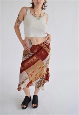 Vintage Y2K Floral Midi Skirt Asymmetric 