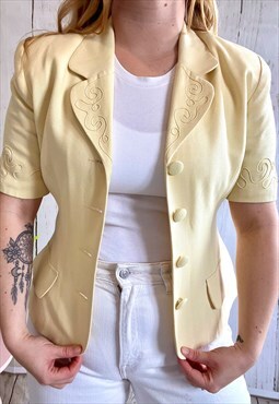 Vintage Yellow Short Sleeved Embroidered 80's Jacket
