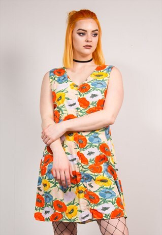 90'S VINTAGE MULTICOLOUR BRIGHT FLORAL MINI DRESS