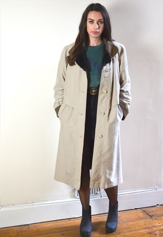 90S VINTAGE FAUX FUR LINED LONG COAT