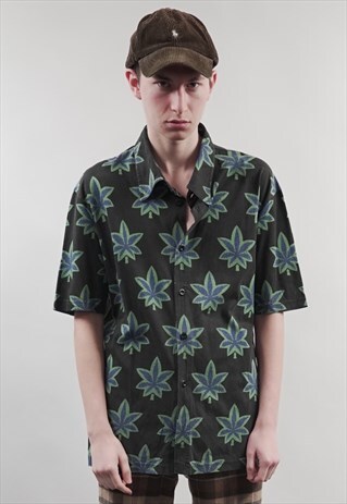 RARE VINTAGE 90'S ARMANI SHORT-SLEEVE MARIJUANA PRINT SHIRT