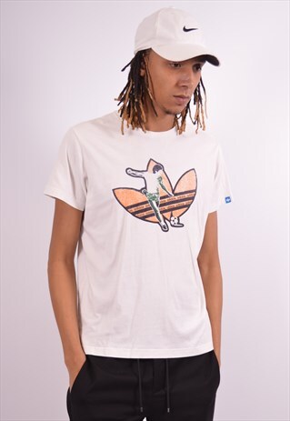 ADIDAS MENS VINTAGE T-SHIRT TOP LARGE WHITE 90S