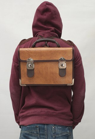 VINTAGE 90' AWESOME UNISEX BROWN BRIEFCASE BAG/ BACKPACK