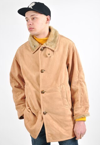 VINTAGE FAUX SHEARLING COAT IN BROWN