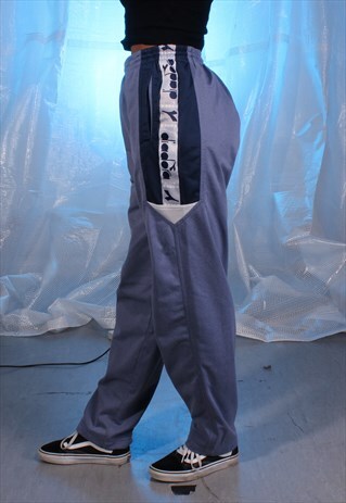 VINTAGE DIADORA BLUE/GREY AND NAVY TRACK BOTTOMS