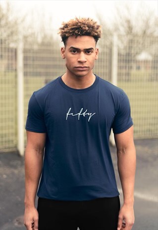 SCRIBBLE TEXT LOGO GRAPHIC T-SHIRT - NAVY BLUE