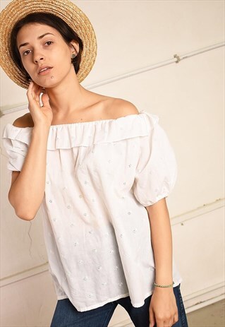 90'S RETRO OFF-SHOULDER PARIS CHIC BOHO FESTIVAL TOP